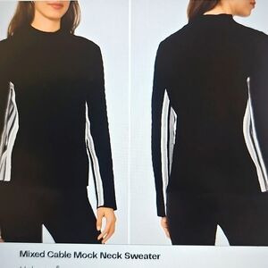 NWT Halogen Mixed Cable Mock Neck Sweater Rich Black Large